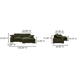 Moe's Home Plunge Sectional Sofa: Elegant Comfort With Versatile Chaise And Plush Cushions For Ultimate Relaxation Green Upholstery, 100% Polyester Corduroy,Solid Eucalyptus Wood And Plywood Construction Tn-1014-27-0