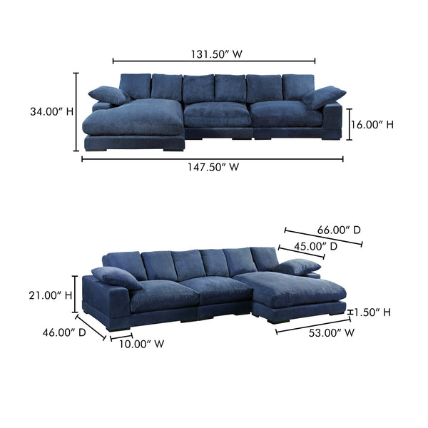 Moe's Home Plunge Large Sectional Sofa - Elegant Comfort With Versatile Reversible Chaise For Stylish Relaxation Blue Upholstery, 100% Polyester,Solid Wood And Plywood Construction Tn-1029-46
