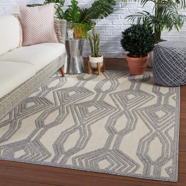 Jaipur Living Nikki Chu Jaipur Adana Polypropylene Trellis Runner Rug for Porch or Entryway Cream 8'X10' RUG150985