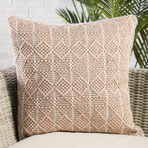 Jaipur Living Vibe by Jaipur Living Torren Woven Geometric Pillow Cover Indoor Outdoor Boho Accent Tan PLC102462