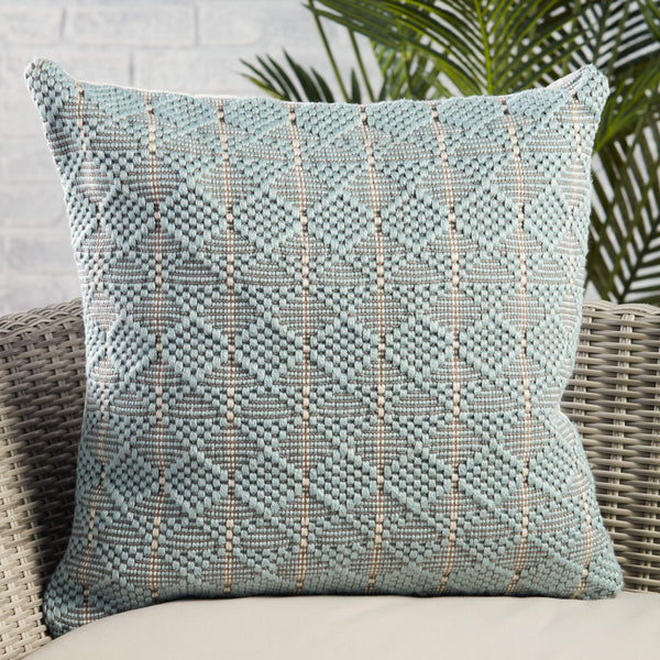 Jaipur Living Vibe by Jaipur Living Lindy Woven Geometric Polyester Indoor Outdoor Square Accent Pillow Light Blue PLW103743