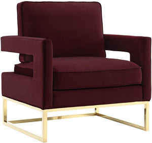 TOV Furniture Avery Velvet Accent Chair - Modern Luxury with Gold Legs, Plush Comfort for Any Stylish Space Maroon TOV-A110