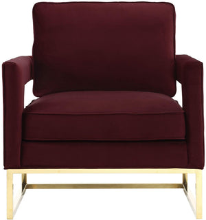 TOV Furniture Avery Velvet Accent Chair - Modern Luxury with Gold Legs, Plush Comfort for Any Stylish Space Maroon TOV-A110