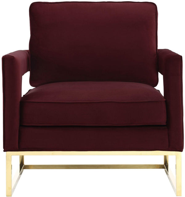 TOV Furniture Avery Velvet Accent Chair - Modern Luxury with Gold Legs, Plush Comfort for Any Stylish Space Maroon TOV-A110
