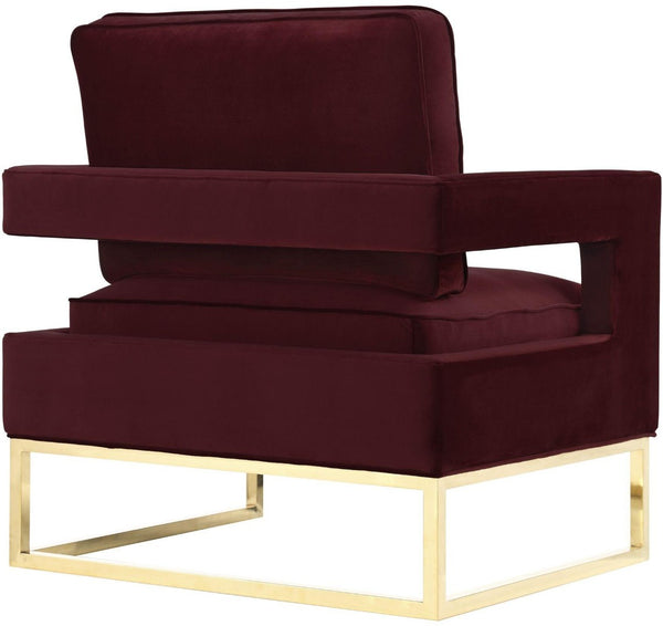 TOV Furniture Avery Velvet Accent Chair - Modern Luxury with Gold Legs, Plush Comfort for Any Stylish Space Maroon TOV-A110