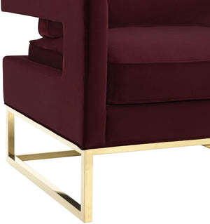 TOV Furniture Avery Velvet Accent Chair - Modern Luxury with Gold Legs, Plush Comfort for Any Stylish Space Maroon TOV-A110