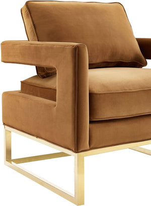 TOV Furniture Avery Velvet Accent Chair - Modern Luxury with Gold Legs, Plush Comfort for Any Stylish Space Cognac TOV-A128