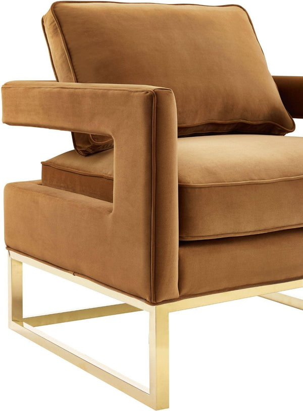 TOV Furniture Avery Velvet Accent Chair - Modern Luxury with Gold Legs, Plush Comfort for Any Stylish Space Cognac TOV-A128