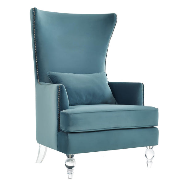 TOV Furniture Bristol Tall Wingback Chair - Luxurious Velvet Accent with Lucite Legs & Hand-Applied Nail Head Trim Sea Blue TOV-A139
