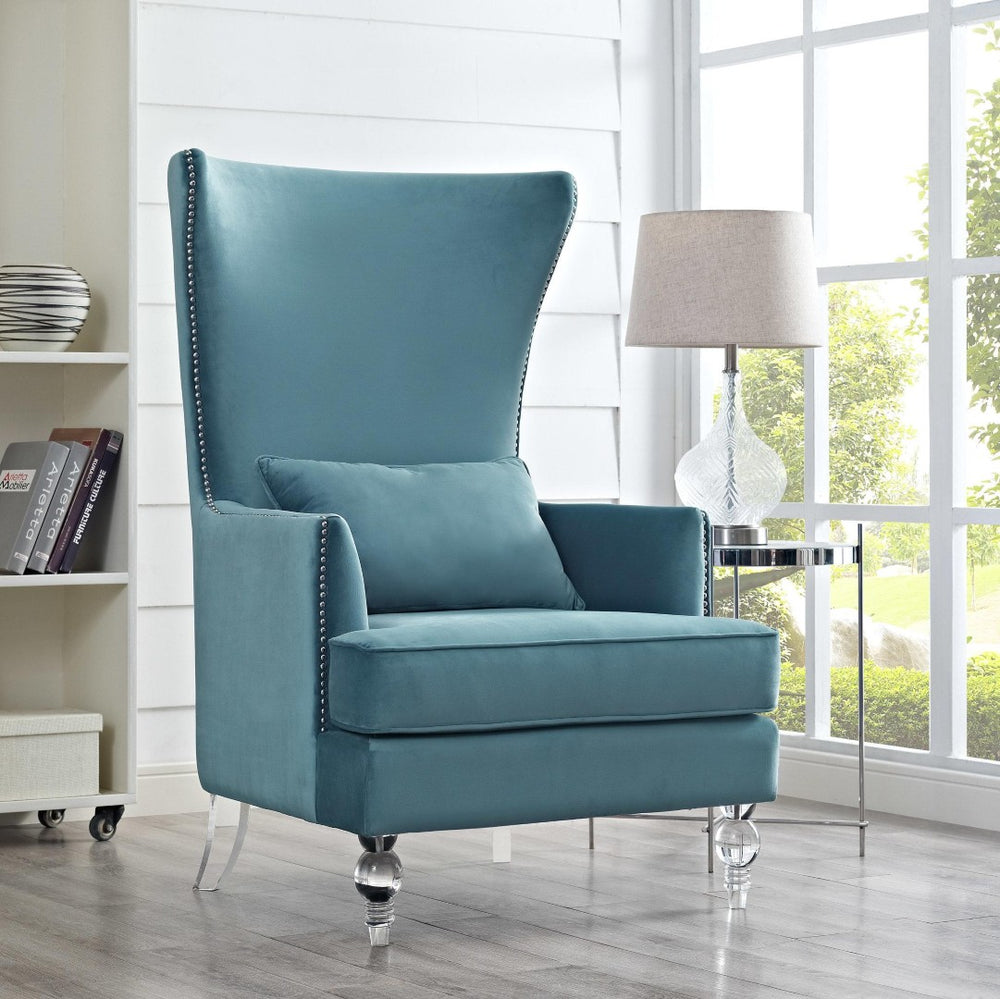 TOV Furniture Bristol Tall Wingback Chair - Luxurious Velvet Accent with Lucite Legs & Hand-Applied Nail Head Trim Sea Blue TOV-A139