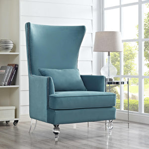TOV Furniture Bristol Tall Wingback Chair - Luxurious Velvet Accent with Lucite Legs & Hand-Applied Nail Head Trim Sea Blue TOV-A139