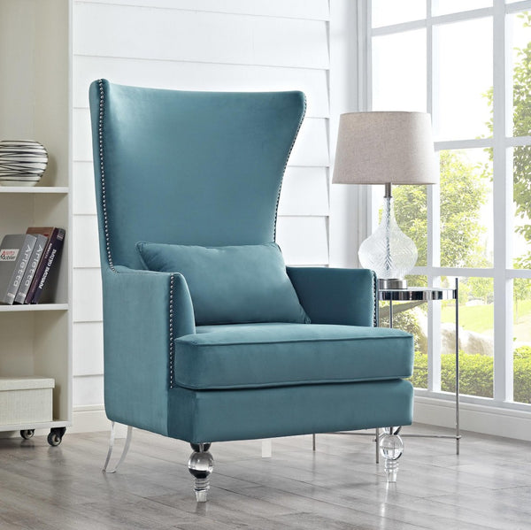 TOV Furniture Bristol Tall Wingback Chair - Luxurious Velvet Accent with Lucite Legs & Hand-Applied Nail Head Trim Sea Blue TOV-A139