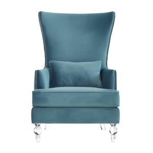 TOV Furniture Bristol Tall Wingback Chair - Luxurious Velvet Accent with Lucite Legs & Hand-Applied Nail Head Trim Sea Blue TOV-A139