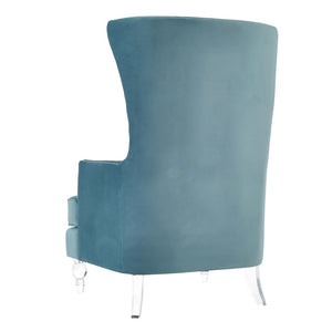 TOV Furniture Bristol Tall Wingback Chair - Luxurious Velvet Accent with Lucite Legs & Hand-Applied Nail Head Trim Sea Blue TOV-A139