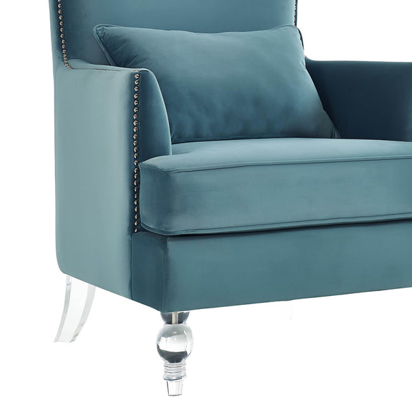 TOV Furniture Bristol Tall Wingback Chair - Luxurious Velvet Accent with Lucite Legs & Hand-Applied Nail Head Trim Sea Blue TOV-A139