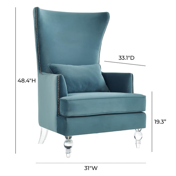 TOV Furniture Bristol Tall Wingback Chair - Luxurious Velvet Accent with Lucite Legs & Hand-Applied Nail Head Trim Sea Blue TOV-A139