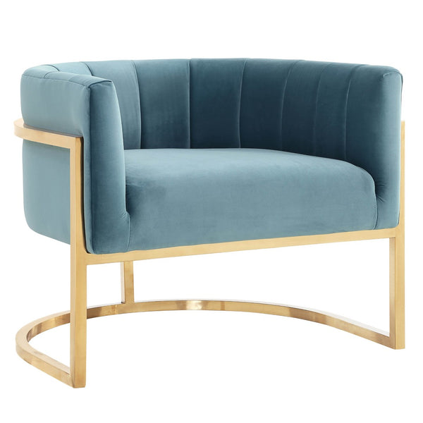 TOV Furniture Magnolia Velvet Accent Chair - Contemporary Luxe Design with Gold Base for Modern Elegance Sea Blue TOV-A144