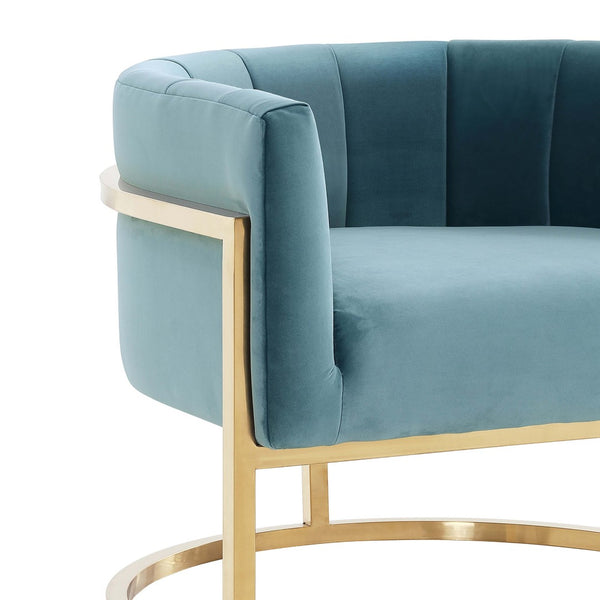 TOV Furniture Magnolia Velvet Accent Chair - Contemporary Luxe Design with Gold Base for Modern Elegance Sea Blue TOV-A144