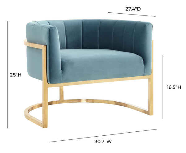 TOV Furniture Magnolia Velvet Accent Chair - Contemporary Luxe Design with Gold Base for Modern Elegance Sea Blue TOV-A144