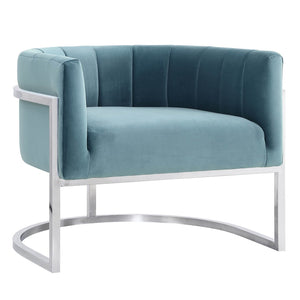 TOV Furniture Magnolia Velvet Accent Chair - Luxurious Sea Blue Upholstery with Silver Base for Modern Elegance TOV-A147