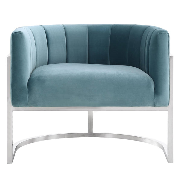 TOV Furniture Magnolia Velvet Accent Chair - Luxurious Sea Blue Upholstery with Silver Base for Modern Elegance TOV-A147