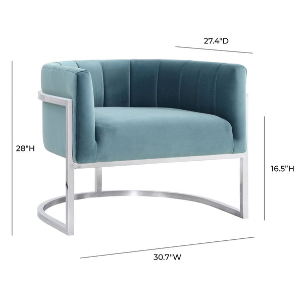 TOV Furniture Magnolia Velvet Accent Chair - Luxurious Sea Blue Upholstery with Silver Base for Modern Elegance TOV-A147