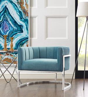 TOV Furniture Magnolia Velvet Accent Chair - Luxurious Sea Blue Upholstery with Silver Base for Modern Elegance TOV-A147