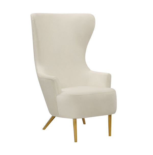 TOV Furniture Julia Velvet Wingback Chair - Sculptural Elegance Meets Comfort with Gold Accents for Your Space Cream TOV-A2044-C