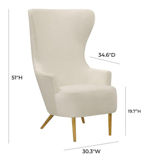 TOV Furniture Julia Velvet Wingback Chair - Sculptural Elegance Meets Comfort with Gold Accents for Your Space Cream TOV-A2044-C