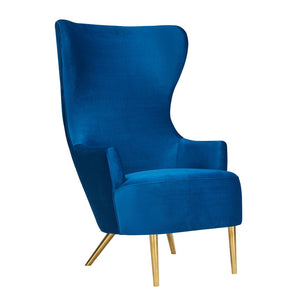 TOV Furniture Julia Velvet Wingback Chair - Sculptural Elegance Meets Comfort with Gold Accents for Your Space Navy TOV-A2045-N