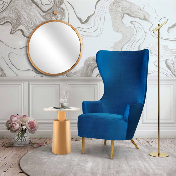 TOV Furniture Julia Velvet Wingback Chair - Sculptural Elegance Meets Comfort with Gold Accents for Your Space Navy TOV-A2045-N