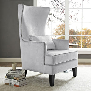 TOV Furniture Bristol Tall Wingback Chair - Luxurious Velvet Accent with Lucite Legs & Hand-Applied Nail Head Trim Silver TOV-A89