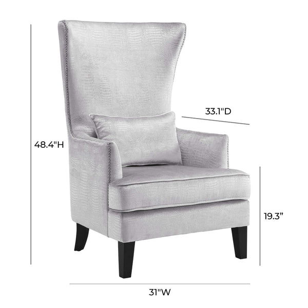 TOV Furniture Bristol Tall Wingback Chair - Luxurious Velvet Accent with Lucite Legs & Hand-Applied Nail Head Trim Silver TOV-A89