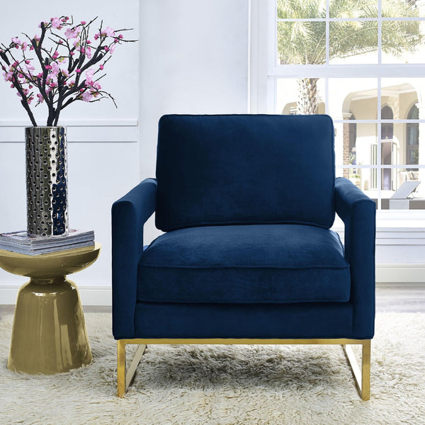 TOV Furniture Avery Velvet Accent Chair - Modern Luxury with Gold Legs, Plush Comfort for Any Stylish Space Navy TOV-A91