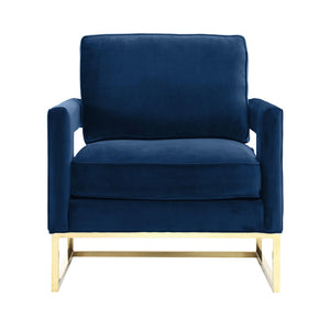 TOV Furniture Avery Velvet Accent Chair - Modern Luxury with Gold Legs, Plush Comfort for Any Stylish Space Navy TOV-A91