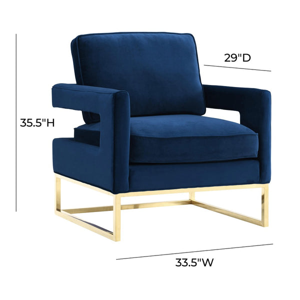 TOV Furniture Avery Velvet Accent Chair - Modern Luxury with Gold Legs, Plush Comfort for Any Stylish Space Navy TOV-A91