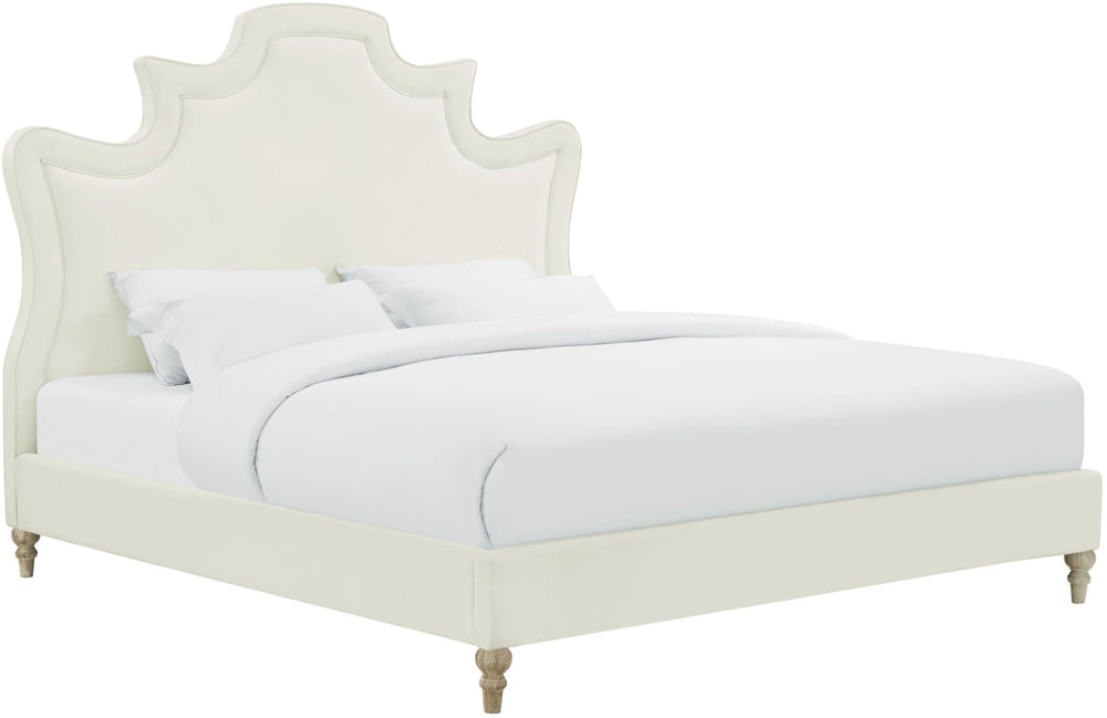 TOV Furniture Serenity Cream Velvet Bed - Luxurious Upholstered Design with Sculpted Headboard for Timeless Style King TOV-B104