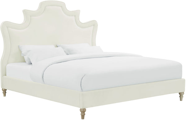TOV Furniture Serenity Cream Velvet Bed - Luxurious Upholstered Design with Sculpted Headboard for Timeless Style King TOV-B104