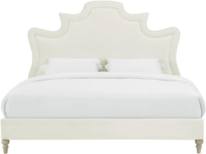 TOV Furniture Serenity Cream Velvet Bed - Luxurious Upholstered Design with Sculpted Headboard for Timeless Style King TOV-B104