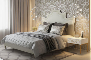TOV Furniture Serenity Cream Velvet Bed - Luxurious Upholstered Design with Sculpted Headboard for Timeless Style Queen TOV-B105