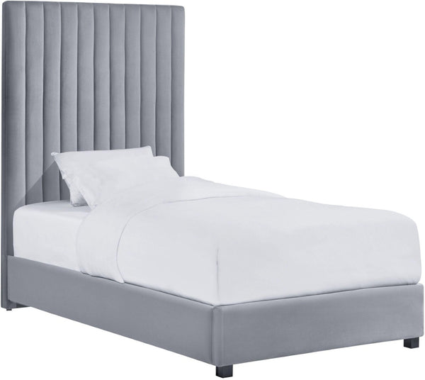 TOV Furniture Arabelle Velvet Bed: Luxurious Upholstered Centerpiece with Channel-Tufted Headboard for Elegant Style Grey / Twin TOV-B126