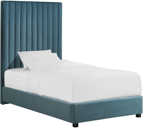 TOV Furniture Arabelle Velvet Bed: Luxurious Upholstered Centerpiece with Channel-Tufted Headboard for Elegant Style Sea Blue / Twin TOV-B127