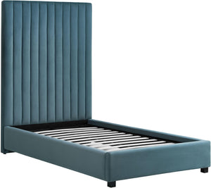 TOV Furniture Arabelle Velvet Bed: Luxurious Upholstered Centerpiece with Channel-Tufted Headboard for Elegant Style Sea Blue / Twin TOV-B127