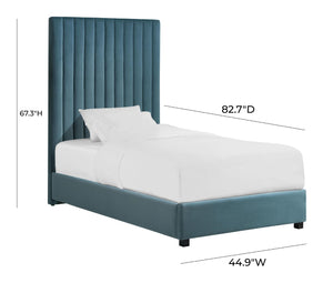 TOV Furniture Arabelle Velvet Bed: Luxurious Upholstered Centerpiece with Channel-Tufted Headboard for Elegant Style Sea Blue / Twin TOV-B127