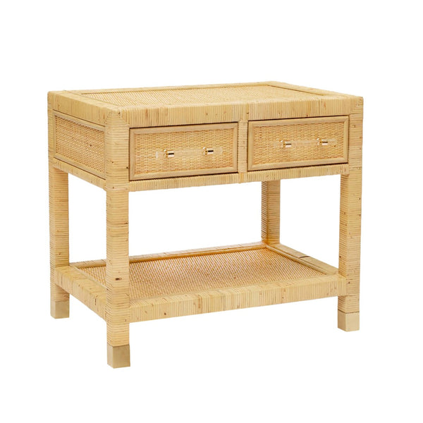 TOV Furniture Amara 25" Handcrafted Natural Rattan Nightstand with Soft-Close Drawers & Brass-Capped Legs TOV-B21027