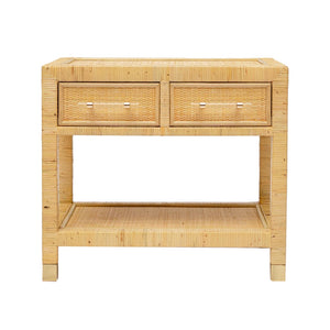 TOV Furniture Amara 25" Handcrafted Natural Rattan Nightstand with Soft-Close Drawers & Brass-Capped Legs TOV-B21027