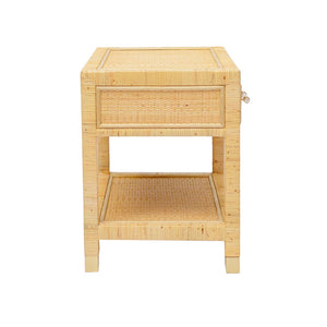 TOV Furniture Amara 25" Handcrafted Natural Rattan Nightstand with Soft-Close Drawers & Brass-Capped Legs TOV-B21027