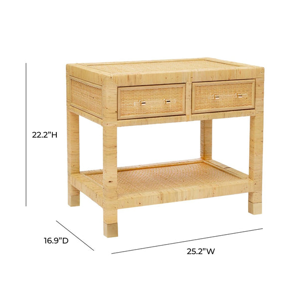 TOV Furniture Amara 25" Handcrafted Natural Rattan Nightstand with Soft-Close Drawers & Brass-Capped Legs TOV-B21027