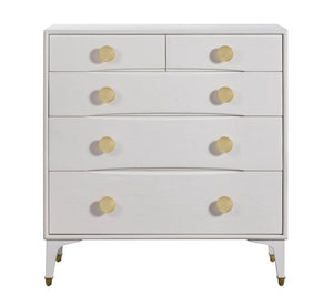 TOV Furniture Divine 38" White 5-Drawer Chest with Glamorous Brass Accents for Elegant Storage in Any Space TOV-B44016