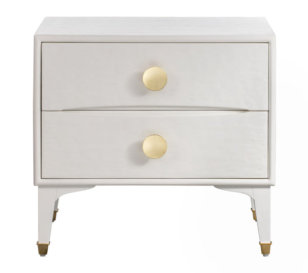 TOV Furniture Divine 25" 2-Drawer Nightstand - Glamorous MDF Design with Undulating Texture and Brass Hardware White TOV-B44017